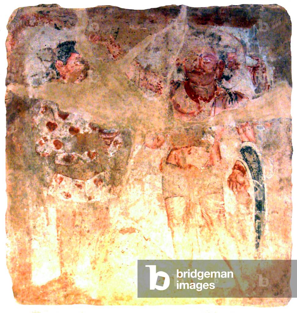 Afghanistan: Kushan worshipper with Shiva/Oesho, Bactria, 3rd Century CE