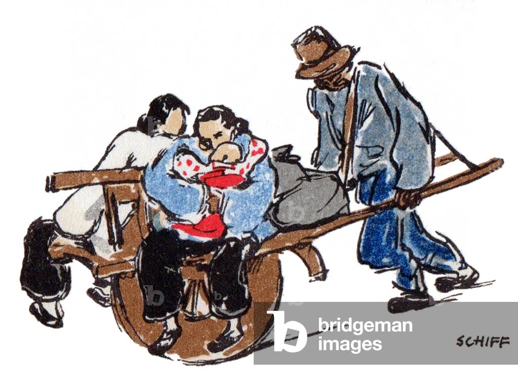 A pulled Richshaw in Shanghai, 1930s (drawing)