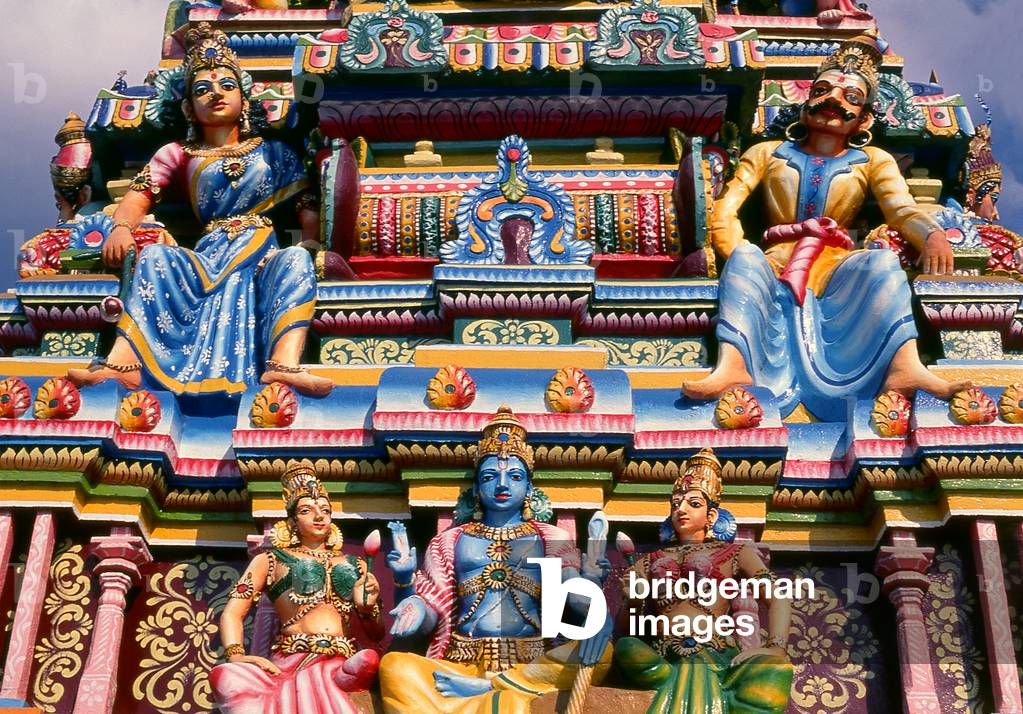 Sri Lanka: The bright facade of a Hindu temple in Bandarawela, Uva Province