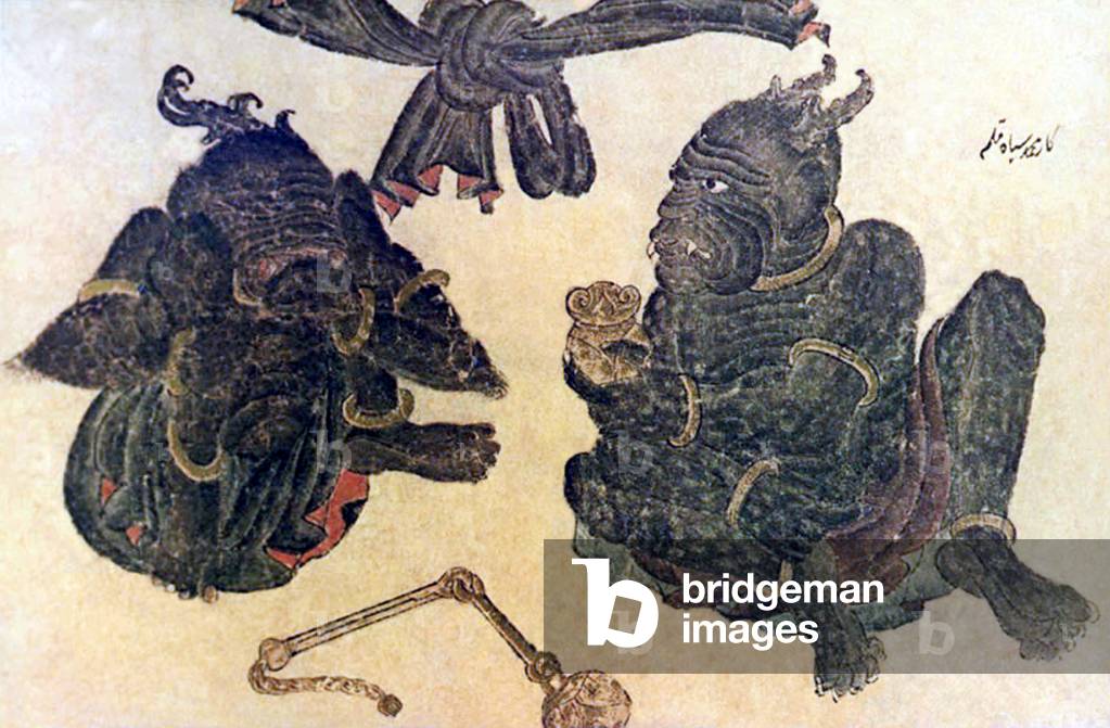 China: Two demons resting in the desert wastes, Siyah Kalem School, 15th century