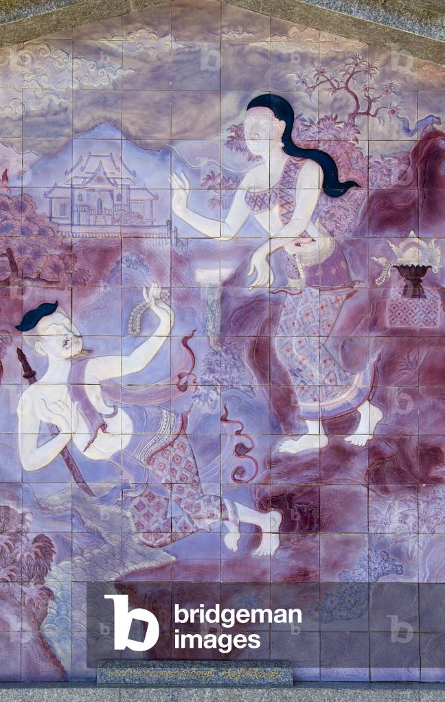 Thailand: Murals on the outer walls of the Napamaytanidol Chedi dedicated to Queen Sirikit, Doi Inthanon (Thailand's highest mountain), Chiang Mai Province