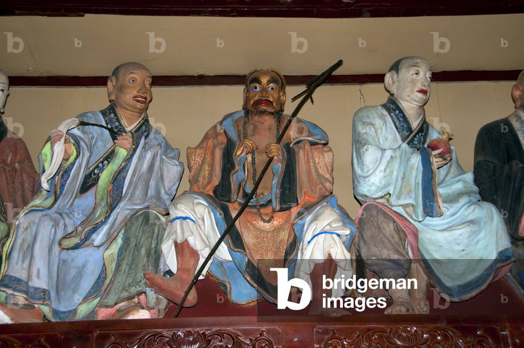 China: Some of sculptor Li Guangxiu's unusual arhat statues, Qiongzhu Si (Bamboo Temple), northwest of Kunming