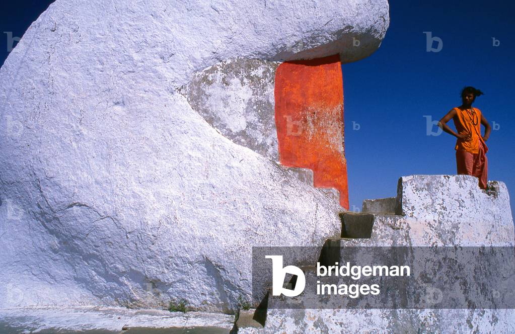 India: A swami surveys the scene from his hermitage, Mount Abu, Rajasthan