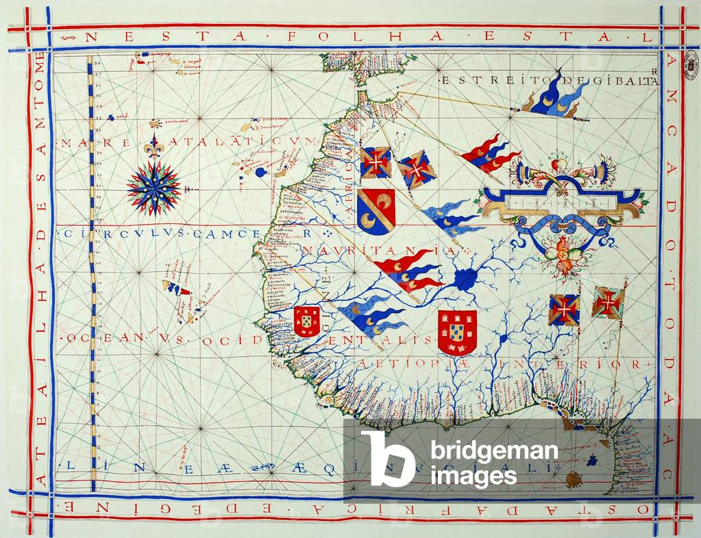 Portugal / West Africa: Nautical (Portolan) chart of West Africa. Fernão Vaz Dourado (1520 - c.1580), 1571