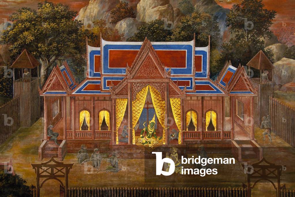 Thailand: A scene from the Ramakien (Ramayana) murals, Wat Phra Kaeo (Temple of the Emerald Buddha), Bangkok