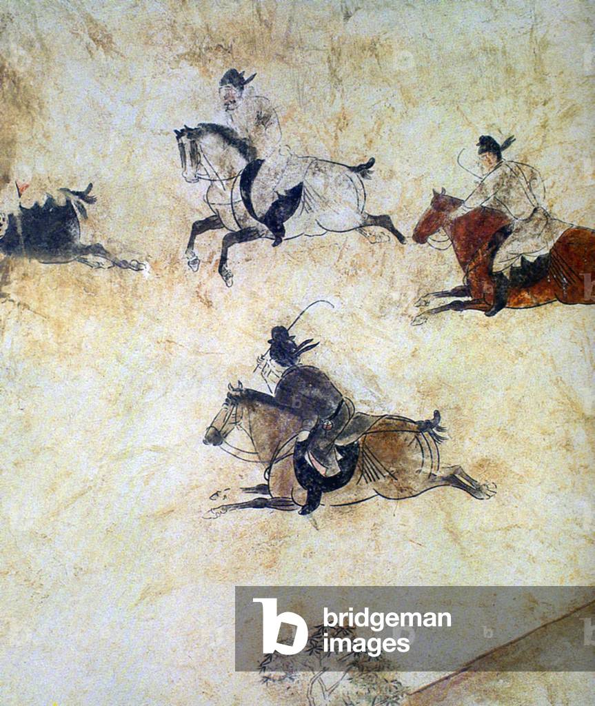 China: Qianling Tombs, Shaanxi; A game of Polo represented in a Tang Dynasty mural