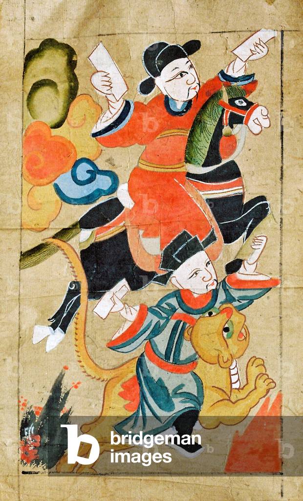 Vietnam: Hang Trong painting of Tet festival messengers bringing good luck