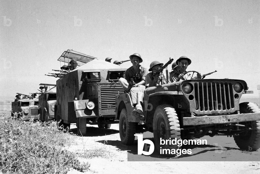 Israel - Palestine: A force of Israeli Palmach armoured cars in the Negev Desert, Arab-Israeli War, 1948