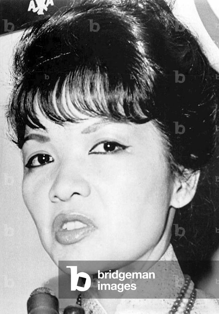 Vietnam: Madame Ngo Dinh Nhu (1924-2011), First Lady of the Republic of Vietnam, 1955-1963, showing her displeasure at a reporter's question in Texas, 1963