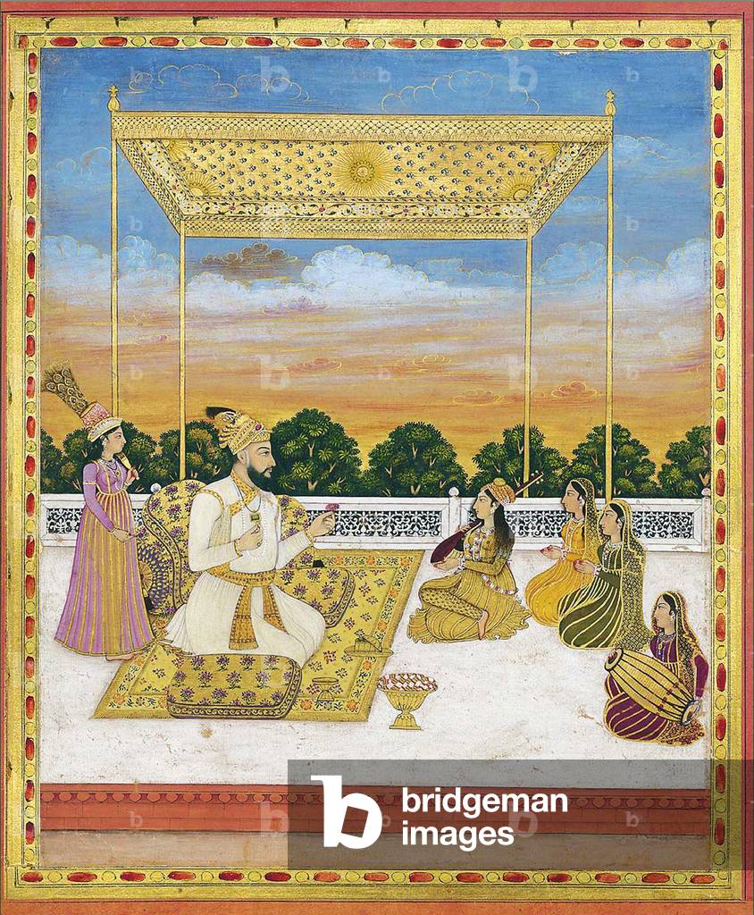 India: Muhammad Khan Bangash (1665-1743), Nawab of Farrukhabad (1715-1743), with female musicians and attendant, c. 1730