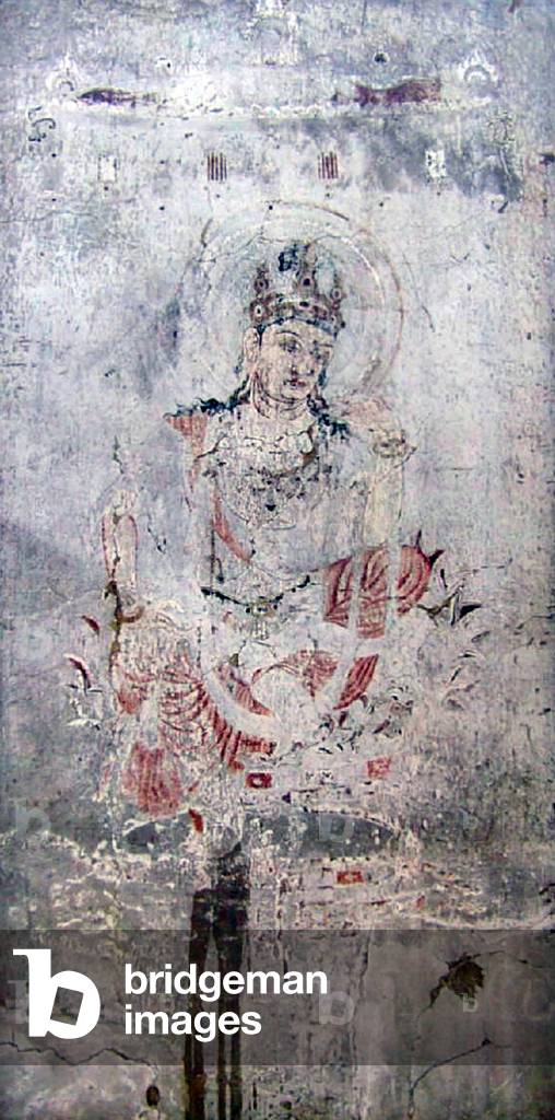 Japan: Lost Horyuji Temple fresco from a pre-1949 photograph: No.5 wall, Bodhisattva.