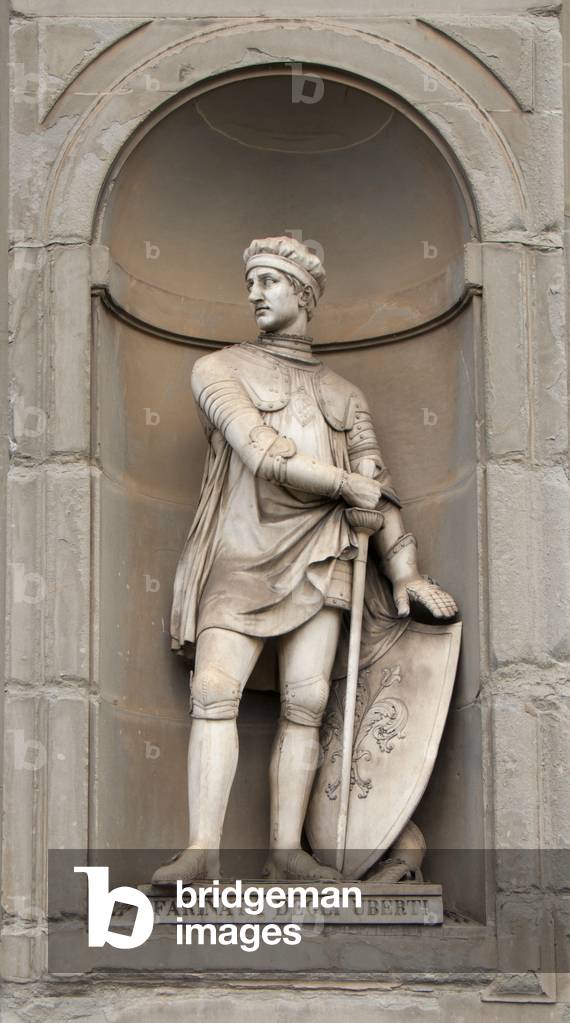 Italy: Farinata Degli Uberti (1212 - 1264), Italian aristocrat and military leader. 19th century statue outside the Uffizi Gallery, Florence, Italy. Sculpted by Francesco Pozzi. (2016)