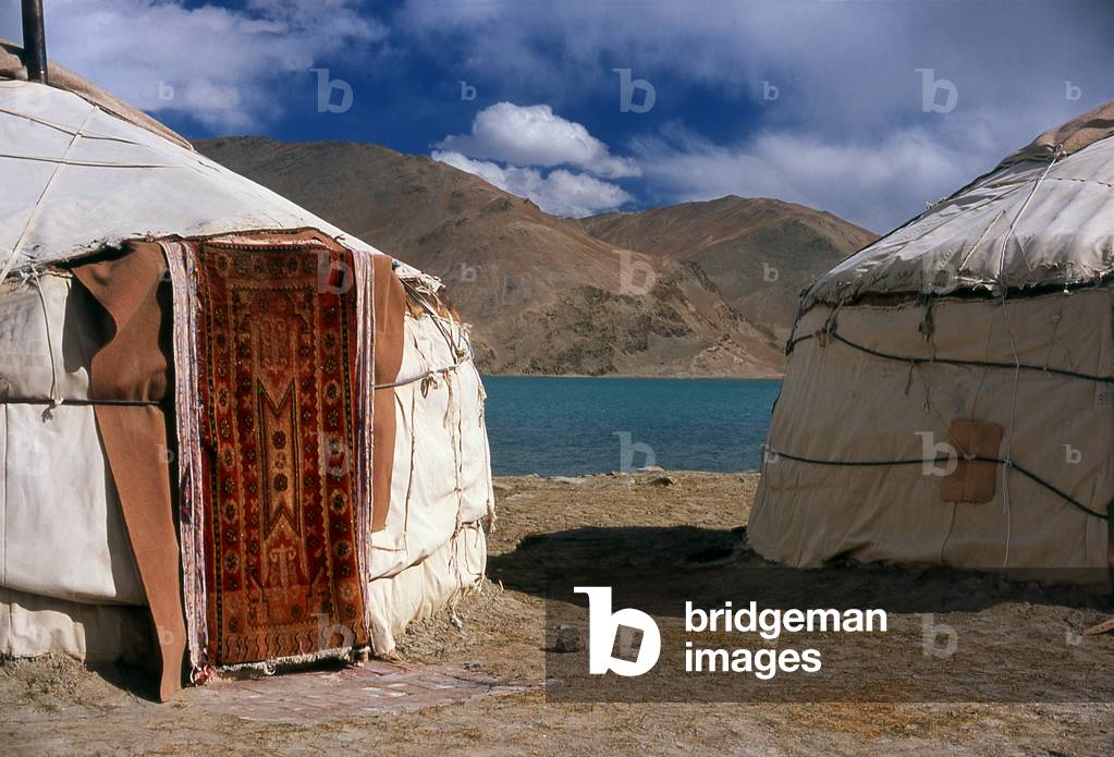China: Kirghiz yurts at Lake Karakul on the Karakoram Highway, Xinjiang