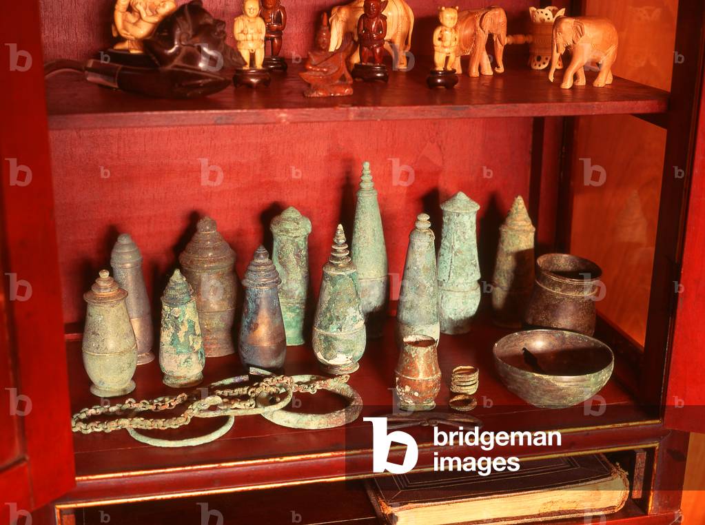 Thailand: Bronze lime pots dating from about 1350, excavated from hill top burial sites near Tak on the Thai-Burma border. Individual lime pots were buried with their worldly owners