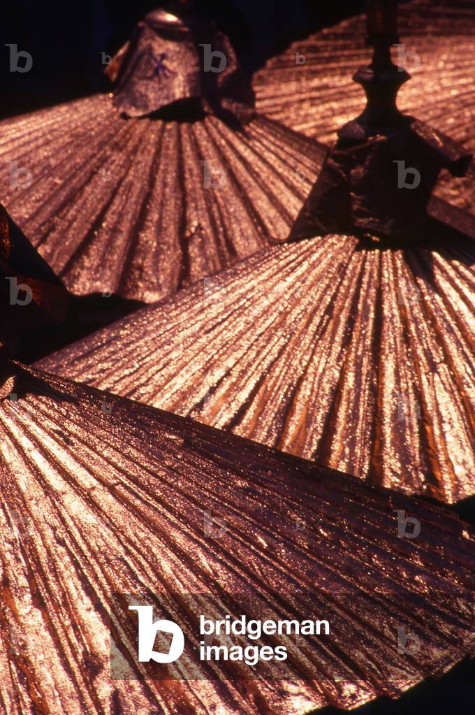 Thailand: Golden parasols held above the heads of the 'Crystal Sons during the parade from Wat Pa Pao to Wat Phra Singh, Poy Sang Long Festival, Chiang Mai