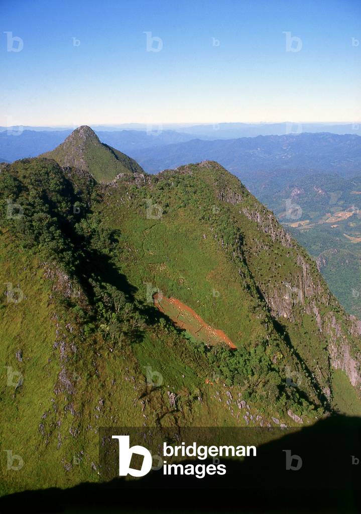 Thailand: A remote poppy field (the lighter green patch in the middle of the picture) on Doi Luang Chiang Dao, northern Thailand, c. 1995