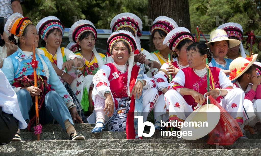 China: Bai women at the Bai music and dance festival, San Ta Si (Three Pagodas), Dali, Yunnan