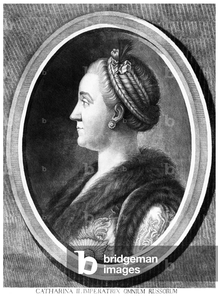 Russia: Catherine II or 'Catherine the Great' (1729 - 1796), r. 1762 -1796, anonymous engraving, 18th century