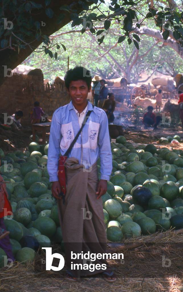Burma / Myanmar: Watermelon seller near Pindaya, Shan State