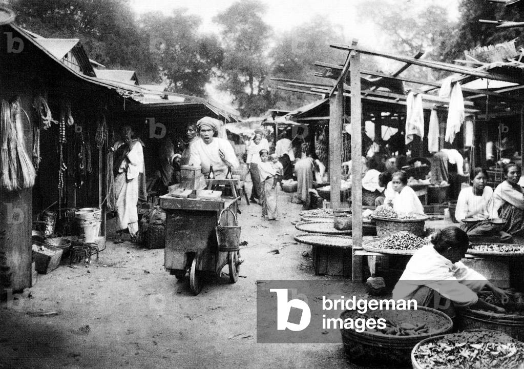Burma/ Myanmar: A market in Sagaing, Upper Burma, in the 1920s.
