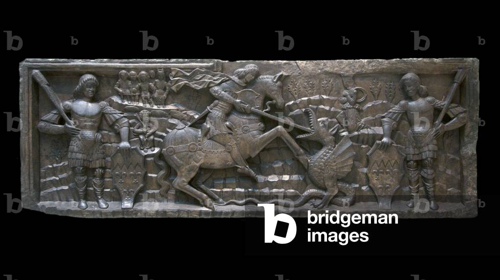 Italy: A doorway lintel featuring Saint George and the Dragon, Genoa, c. 1450 - 1500 (Victoria and Albert Museum, London)