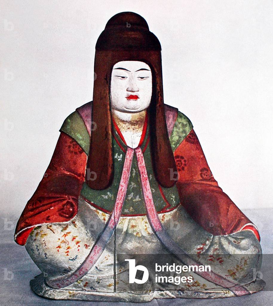 Japan: Seated Empress Jingu in coloured wood, Yakushi-ji Buddhist temple, Nara. Heian Period, 889-898. This is one of the oldest wooden statues in Japan, and is designated a National Treasure