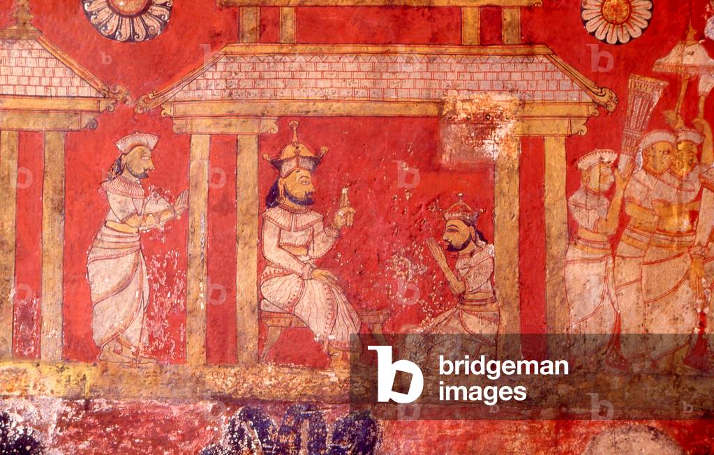 Sri Lanka: Mural depicting typical Kandyan life in the 18th century, Degaldoruwa Temple, near Kandy