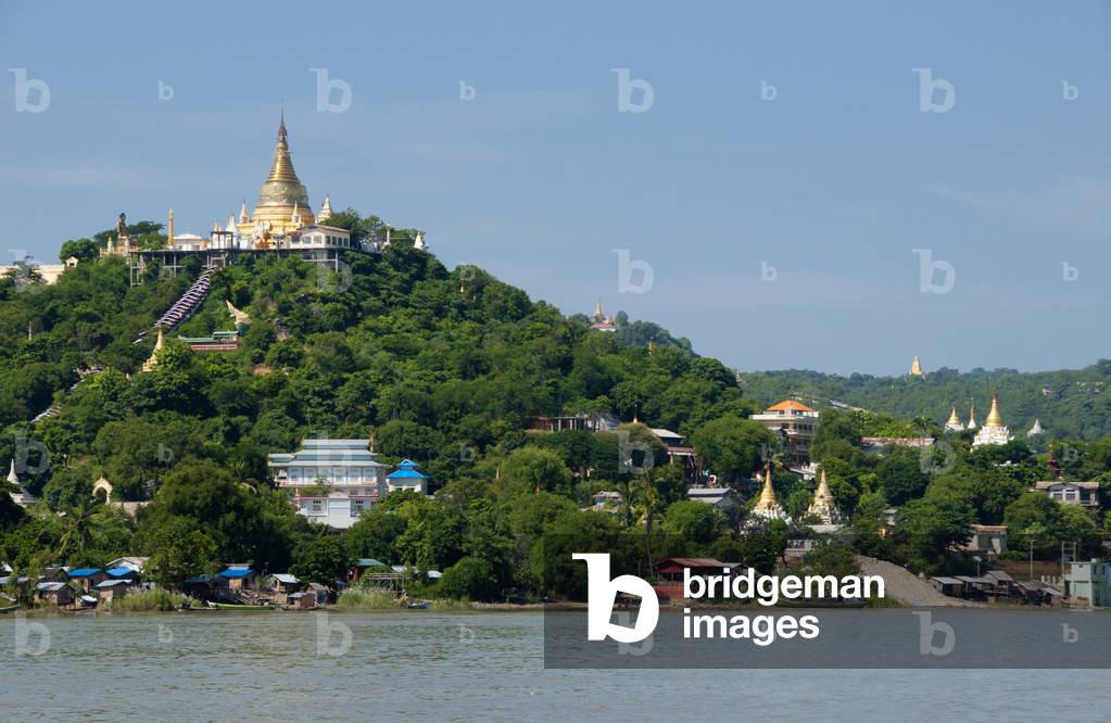 Burma / Myanmar: Pagodas at Sagaing seen from the Irrawaddy / Ayeyarwady River, near Mandalay