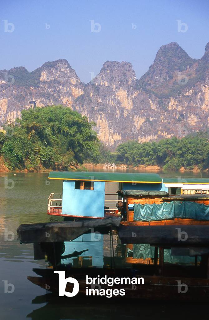 China: Boats on the Zuo River (Zuo Jiang), Longrui Nature Reserve, Guangxi Province