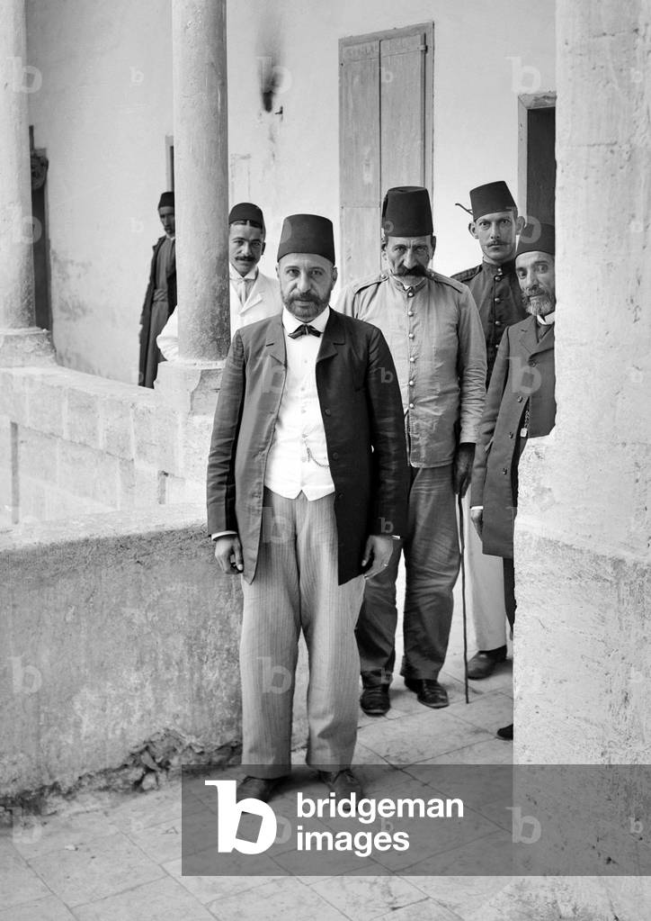 Palestine: The Ottoman Governor of Nazareth with other officials and staff, c. 1910