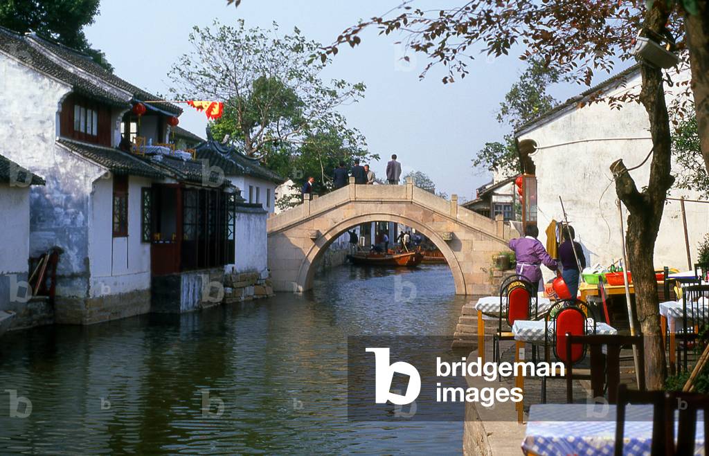 China: Bridge and canal in the 'Water Town' of Zhouzhuang, Jiangsu Province