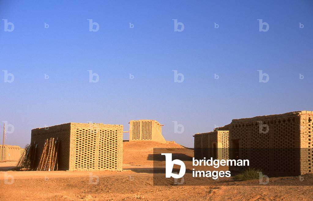 China: Grape-drying buildings or 'chunche', used to make raisins, Turpan, Xinjiang Uyghur Autonomous Region