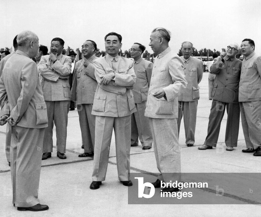 China: Liu Shaoqi, Zhou Enlai, Zhu De, Dong Biwu, He Long, Guo Moruo, Xi Zhongxun, Fu Zuoyi and Bao Erhan at Beijing's Capital Airport, Lu Xiangyou (Mao Zedong's personal photographer), 1961