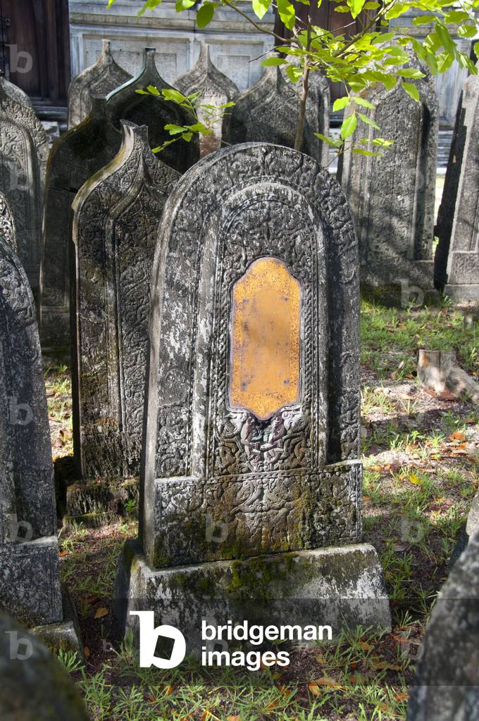 Maldives: Gravestones in the grounds of the Hukuru Miskiiy (Friday Mosque), Male, North Male Atoll