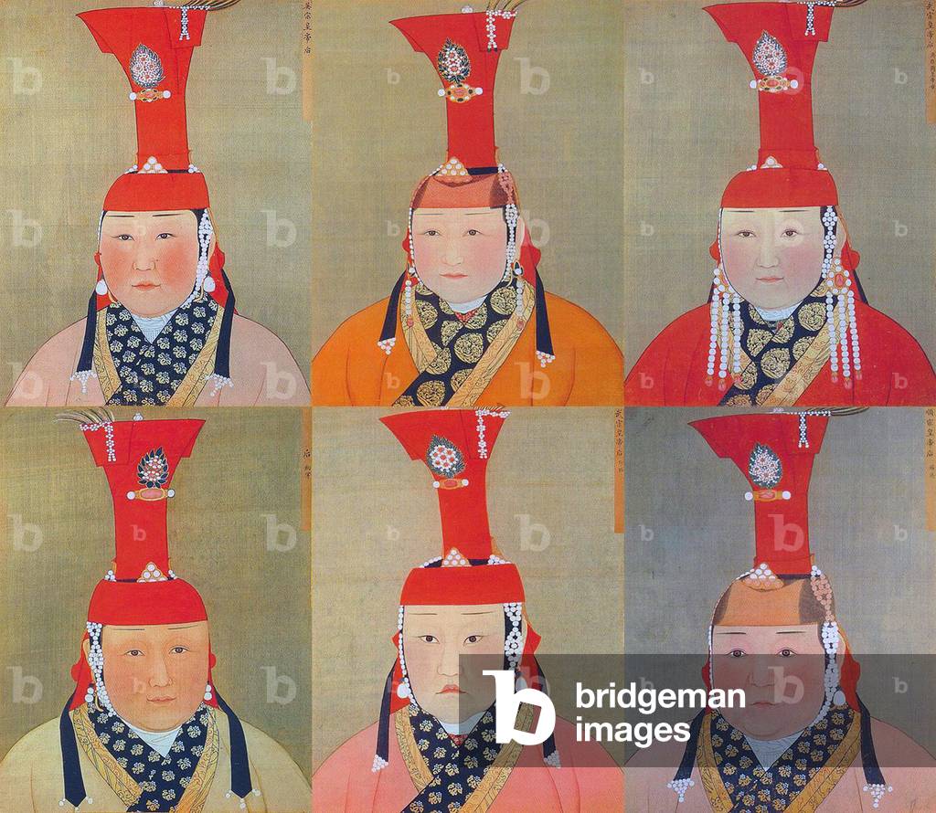Mongolia / China: A collage of six Mongol Empresses of the Empire of the Great Khan / Yuan Dynasty (12th-14th centuries).