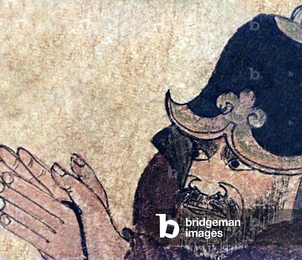 Central Asia: Detail of a well-to-do Turkmen man. Siyah Kalem School, 15th century