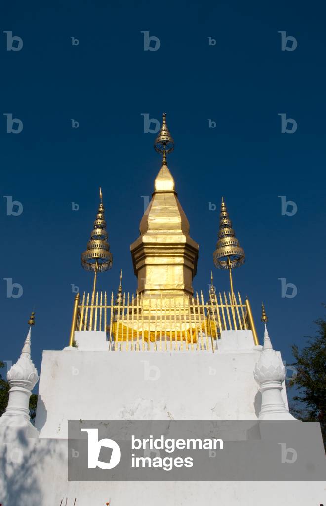Laos: That Chomsi (Chomsi stupa) at the summit of Phousi (Phu Si) Hill, Luang Prabang