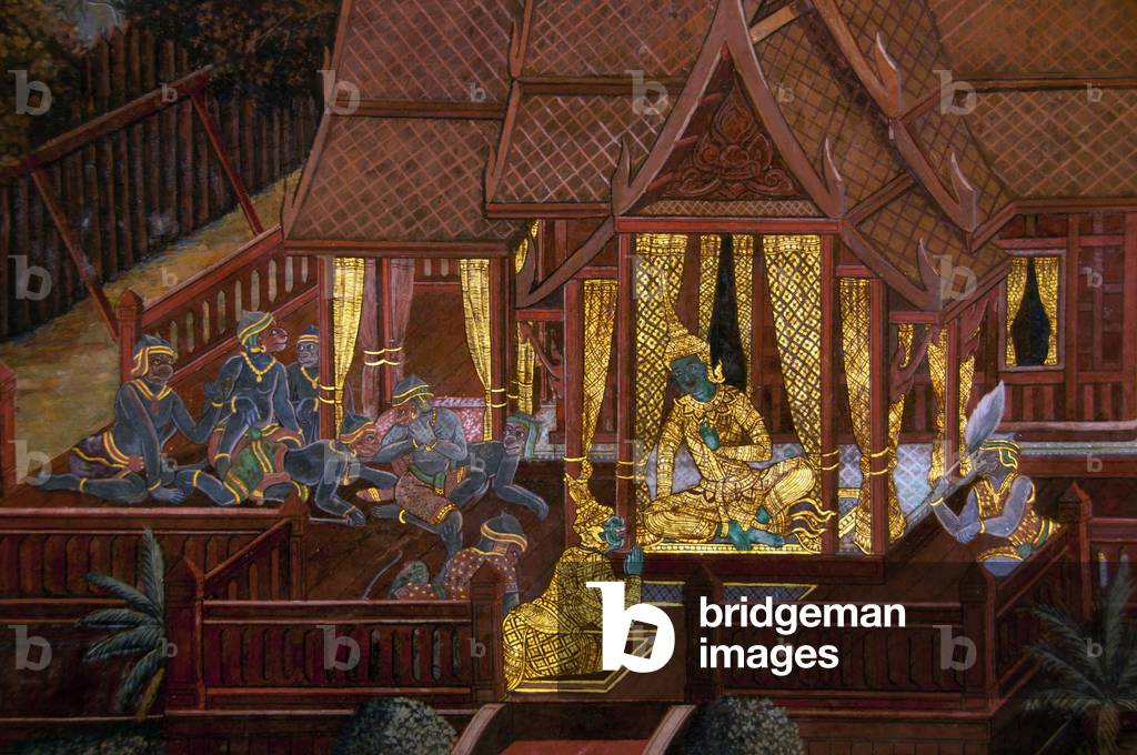 Thailand: A scene from the Ramakien (Ramayana) murals, Wat Phra Kaeo (Temple of the Emerald Buddha), Bangkok