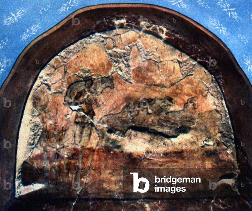 Syria: The Good Shepherd, Adam and Eve. Mural in the Doura Europos House Church (235 CE)