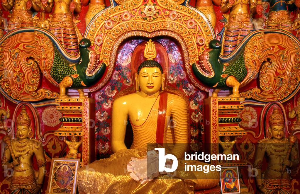 Sri Lanka: Main Buddha shrine at Asgiriya Vihara (temple), Kandy