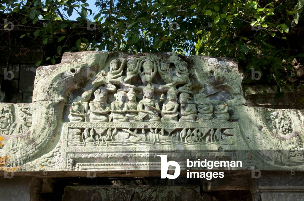 Cambodia: Lintel at Beng Mealea (12th century Khmer temple), 40km east of the main group of temples at Angkor