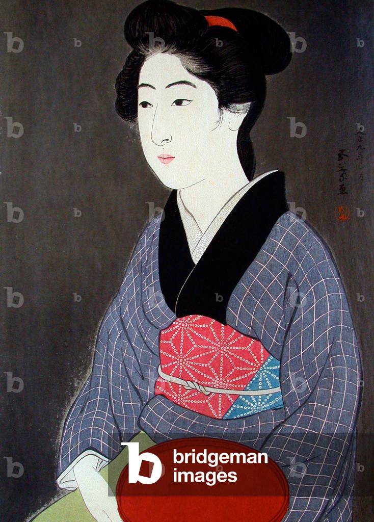 Japan: A young woman in kimono. Hahsiguchi Goyo (1880-1921).