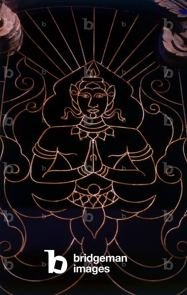 Thailand: A metal grille in the viharn at Wat Suan Dok, Chiang Mai, northern Thailand