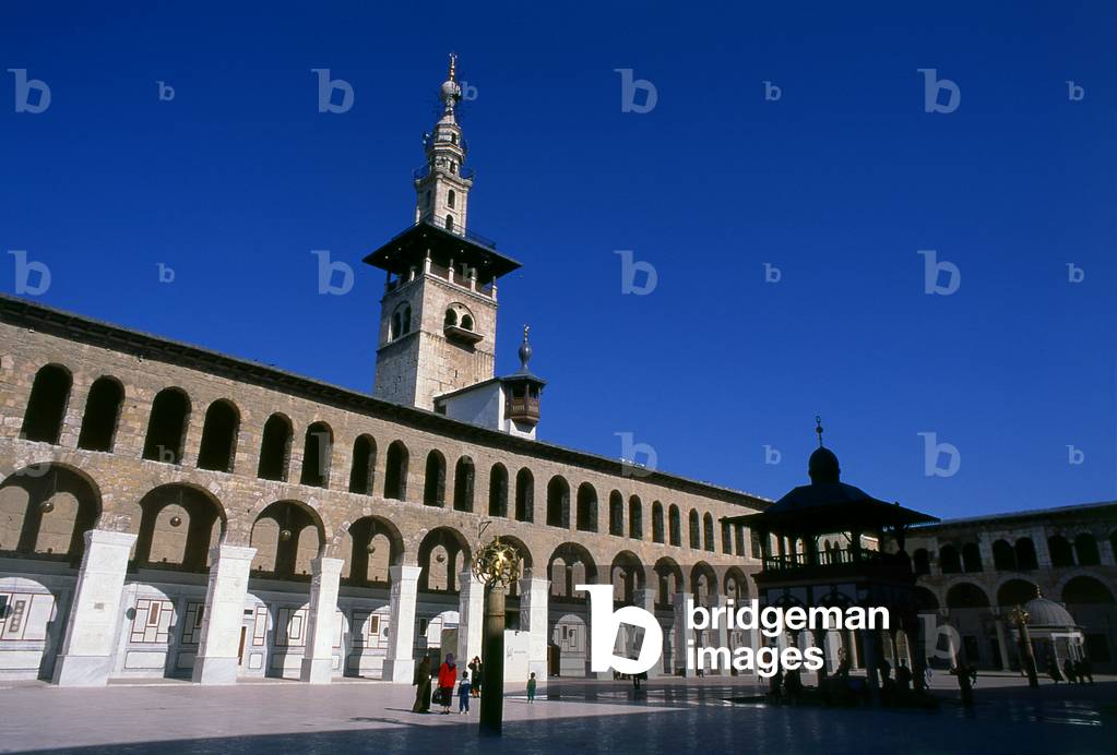 Syria: Minaret of the Bride and the central courtyard, Umayyad Mosque, Damascus