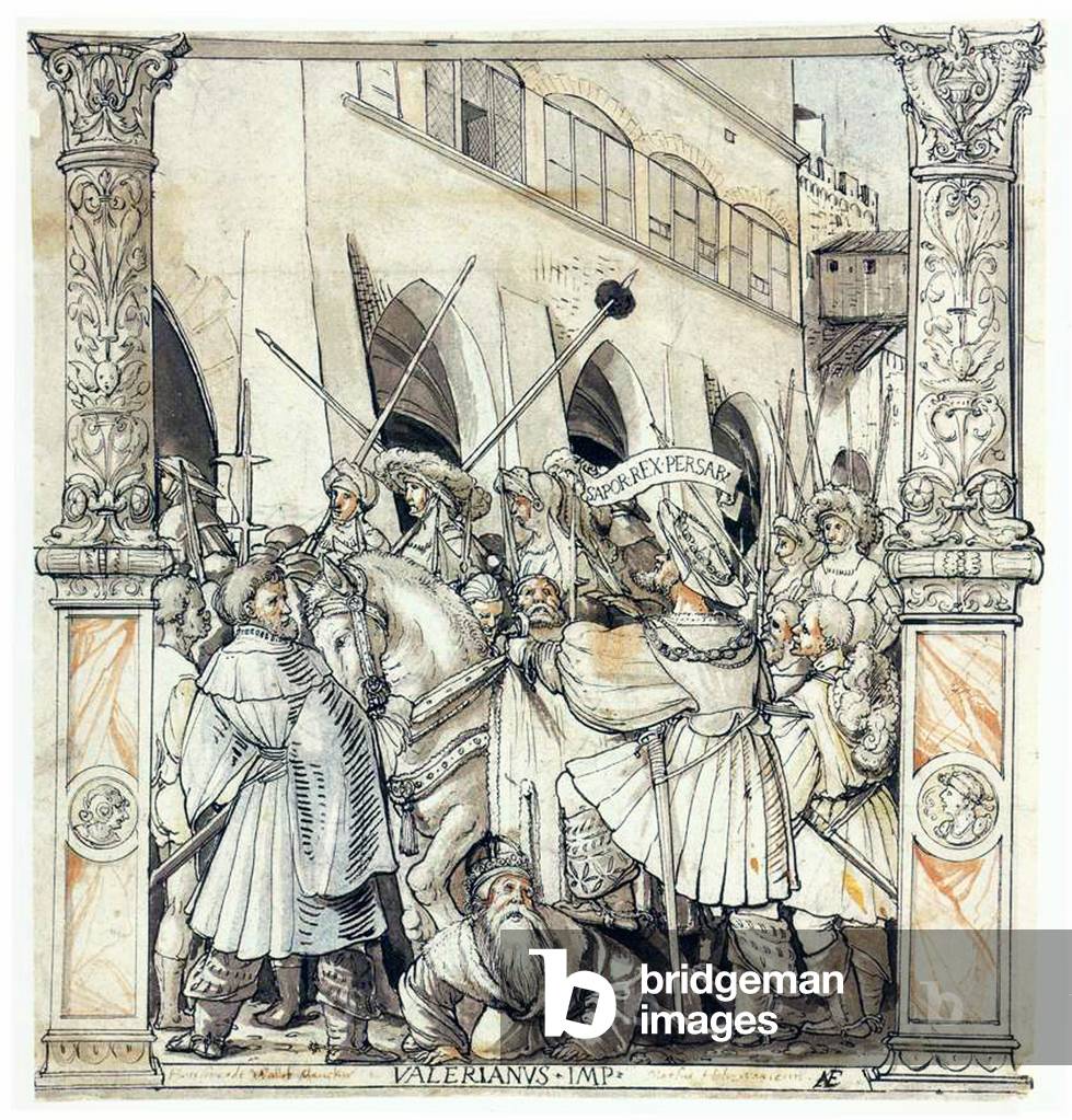 Iran / Turkey: The humiliation of Valerian by Shapur I, Edessa, 259 CE, by Hans Holbein the Younger, c. 1521
