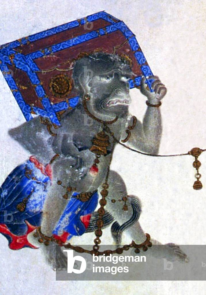 Central Asia: A shackled demon carrying a treasure chest (detail), Siyah Kalem School, 15th century.