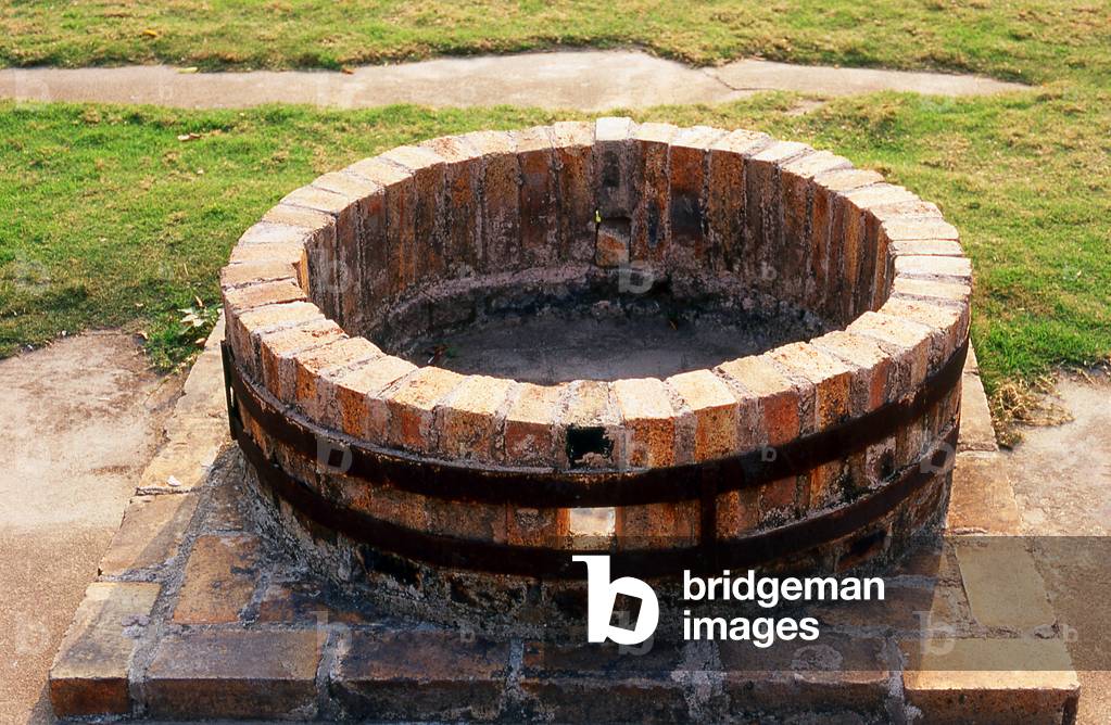 China: Pit where opium was destroyed by Lin Zexu in 1839, Opium War Museum, Humen, Guangdong Province