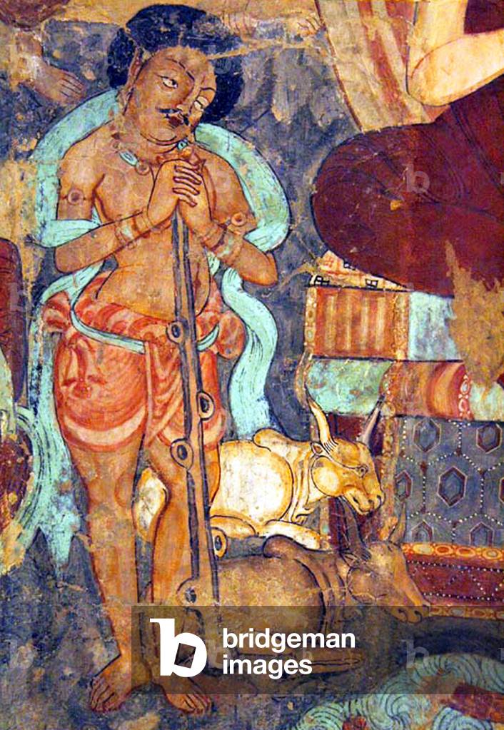 China: The cowherd Nanda, together with his cattle, listen to the Buddha's sermon, Kizil Thousand Buddha Caves, Xinjiang, c. 5th-6th century CE