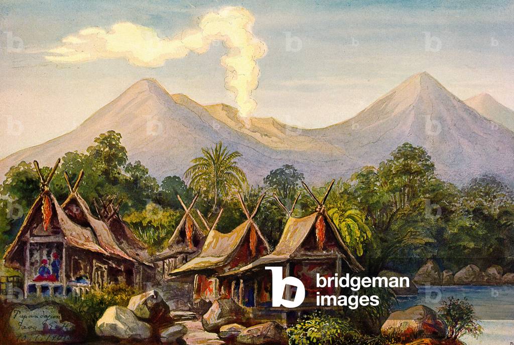 Indonesia: Papandayan Volcano, Java. Watercolour by the German scientist and traveller Ernst Haeckel, c.1882.