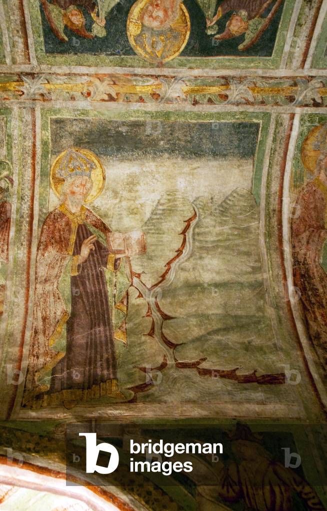 Slovenia: 15th century fresco by John of Kastav (Johannes de Castua) showing a scene from the Creation of the Earth (Genesis, Old Testament) in the vault of the central nave, Holy Trinity Church, Hrastovlje, Rizana Valley